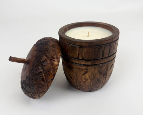 Wood Acorn Carved Rustic Fall Scented Candle