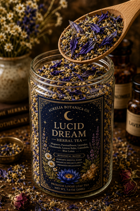 Tea: Lucid Dream Herbal Tea, Mugwort, Blue Lotus for Dreamwork & Mindful Sleep