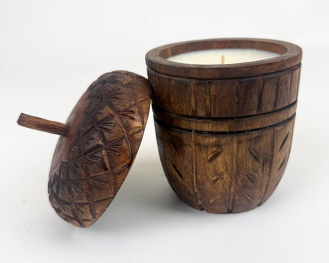 Wood Acorn Carved Rustic Fall Scented Candle